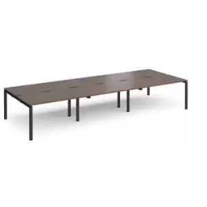 Bench Desk 6 Person Rectangular Desks 4200mm Walnut Tops With Black Frames 1600mm Depth Adapt