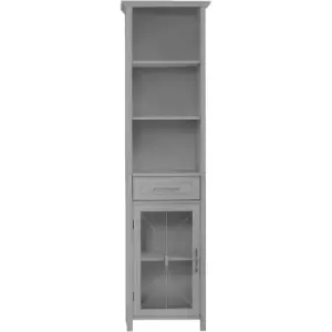 Delaney Bathroom Wooden Multi Functional Linen Cabinet Grey EHF-7978G With Drawer and Open Shelves - Grey - Teamson Home