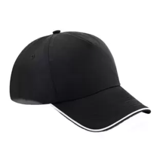 Beechfield Adults Unisex Authentic 5 Panel Piped Peak Cap (One Size) (Black/White)