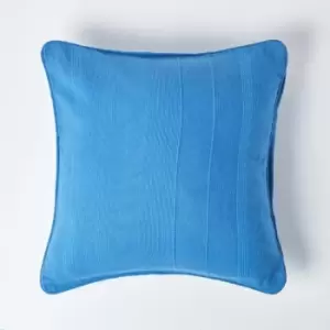 Cotton Rajput Ribbed Blue Cushion Cover, 45 x 45cm - Blue - Homescapes