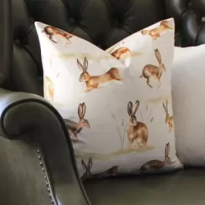 Country Running Hares Cushion Taupe, Taupe / 43 x 43cm / Polyester Filled