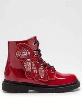 Lelli Kelly Diamond Wings Patent Ankle Boots - Red, Size 1 Older