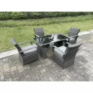 Fimous 4 Seat Rattan Garden Furniture Dining Set Table And Chair Sets PE Wicker Patio Outdoor 4 Chairs Black Tempered Glass Table