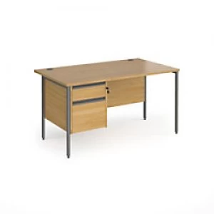 Dams International Straight Desk with Oak Coloured MFC Top and Graphite H-Frame Legs and 2 Lockable Drawer Pedestal Contract 25 1400 x 800 x 725mm