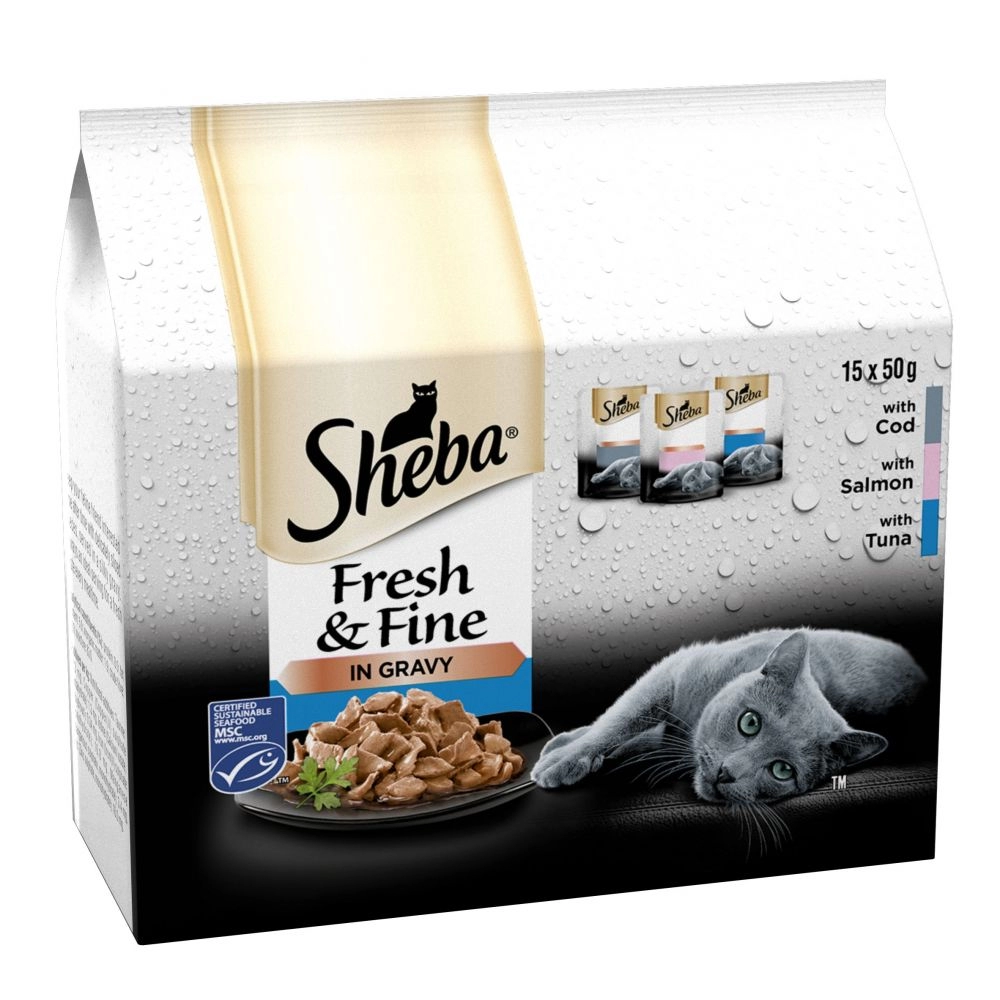 Sheba Fresh & Fine Wet Cat Food Pouches Meaty Pieces in Gravy 15 x 50g - wilko