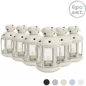 Metal Hanging Tealight Lanterns - 20cm - Cream - Pack of 6 - Nicola Spring