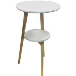 ORION - Retro Solid Wood Tripod Leg Round Table with Shelf - Natural / White - Natural / White