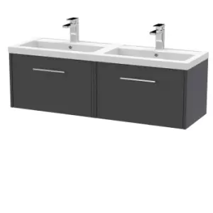 Hudson Reed Juno 1200mm Wall Hung 2 Drawer Vanity & Double Polymarble Basin - Graphite Grey