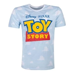 Disney - Logo With All-Over Cloud Mens Small T-Shirt - Blue