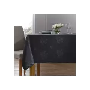 Homespace Direct - Damask Rose Tablecloth 54x90 Rectangle Black Easycare - Black