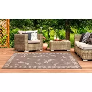Terrace Dragonfly Flatweave Outdoor Indoor Bordered Natural/Taupe Rug in 120 x 170cm (4x5'6'')