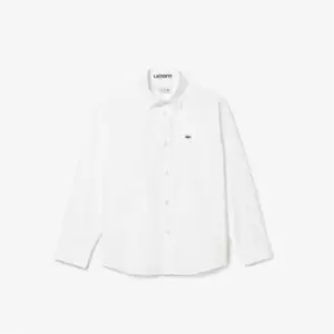 Kids' Lacoste Striped Print Oxford Cotton Shirt Size 12 yrs White