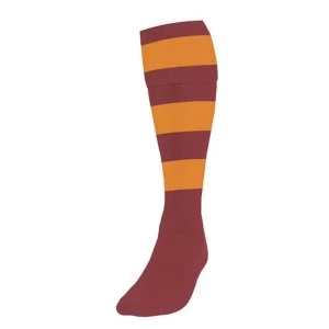 Precision Hooped Football Socks Large Boys Maroon/Amber