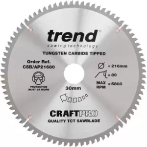 Trend - CSB/AP21680 Craft Saw Blade Aluminium And Plastic 216Mm x 80 Teeth x 30Mm