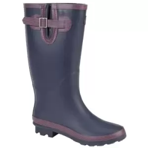 StormWells Womens/Ladies Rubber Wide Leg Wellington Boots (3 UK) (Navy Blue/Red)