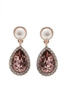 Mood Rose Gold Plated Pink And Pearl Crystal Drop Earring
