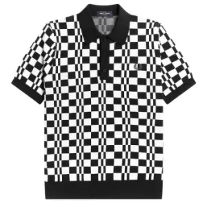 Fred Perry Chequerboard Knit Polo Shirt Mens - Black
