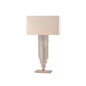 Crystal 2 Light Table Lamp Clear Crystal (K9) Glass Detail, Off White Silk Effect with Shade, E14