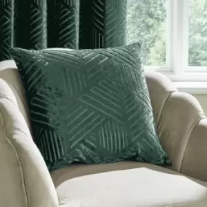 Catherine Lansfield Geometric Cut Velvet Cushion Green