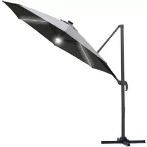 3(m) LED Cantilever Parasol Outdoor with Base Solar Lights Grey - Outsunny