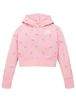 Nike Girls Nsw All Over Print Crop Ft Hoodie - Pink