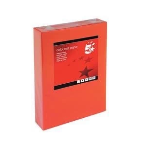 5 Star A4 Coloured Copier Paper Multifunctional Ream wrapped 80gsm Deep Red Pack of 500 Sheets
