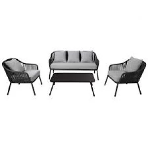 Charles Bentley 4 Seater Rope and Metal Lounge Set Sofa/Chairs Alu Frame, Textilene Rope, Steel Table