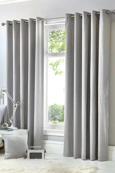 Fusion Sorbonne 100% Cotton Eyelet Lined Curtains, Silver, 66 x 90" - Fusion SNESV66906LUU