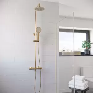 Brass Thermostatic Mixer Bar Shower with Round Overhead & Handset - Equate