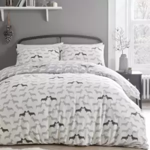 Dudley Love Grey 100% Brushed Cotton Duvet Cover Set Grey/White