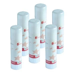 5 Star Office Glue Stick Solid Washable Non Toxic Large 40g Pack 6
