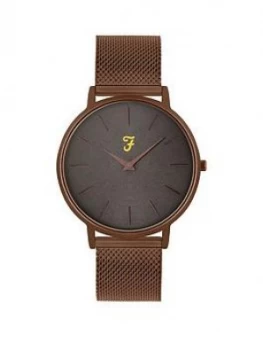 Farah Grey and Bronze Detail Dial Bronze Stainless Steel Mesh Strap Mens Watch, One Colour, Men
