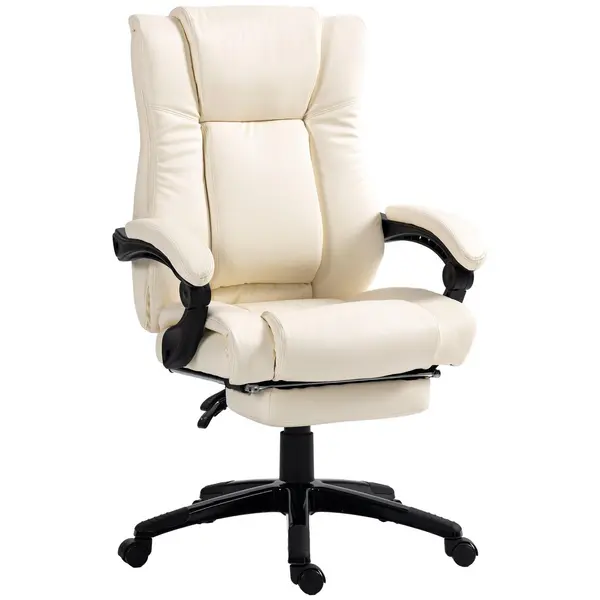 Vinsetto Executive Home Office Chair High Back Recliner With Foot Rest Cream