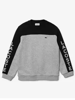 Lacoste Boys Colour Block Sweatshirt - Grey Marl/black, Grey Marl/Black, Size 10 Years
