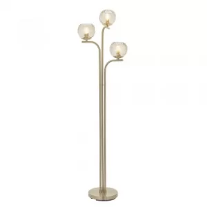 Complete Floor Lamp Satin Brass Plate, Champagne Lustre Glass