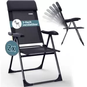 Casaria - Garden Chairs 2pcs Set Folding 7-way Adjustable Aluminium Frame High Backrest Balcony Camping Festival Foldable 2er Set Anthrazit (de)