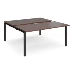 Bench Desk 2 Person Starter Rectangular Desks 1600mm With Sliding Tops Walnut Tops With Black Frames 1600mm Depth Adapt