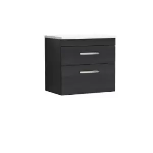Nuie Athena 600 Wall Hung 2-drawer Vanity & Sparkling White Worktop - Black Woodgrain
