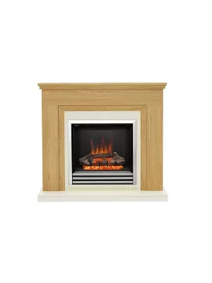 Be Modern Stanton Electric Fire Suite In Natural Oak With 3-Bar Chrome Fret