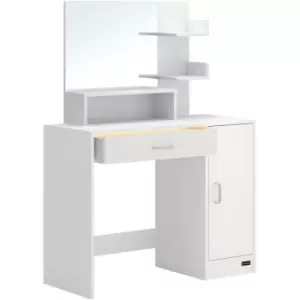 Casaria - Jocelyn dressing table with LED lighting, mirror, drawer, 3 shelves, make-up, bedroom, cosmetic table, dressing table, wood, white