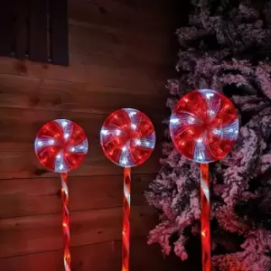 Premier Decorations Ltd - 3pc 70cm Premier Christmas Outdoor Red & White Lollipop Path Lights