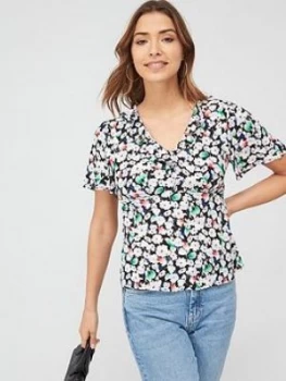 Oasis Crushed Ditsy Frill Tea Top - Multi, Size 12, Women