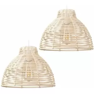 Minisun - 2 x Cream Wicker Rattan Basket Ceiling Pendant Light Shades