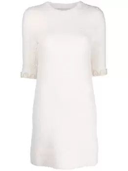 LANVIN WOMEN Short Sleeves Mini Embroidered Dress Ecru
