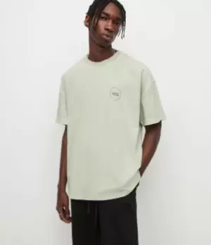 AllSaints Mens Omiri Crew T-Shirt, Washed Moss Green, Size: XL