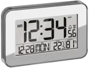 Marathon Clock Crystal Framed Atomic Wall Temperature & Humidty Silver