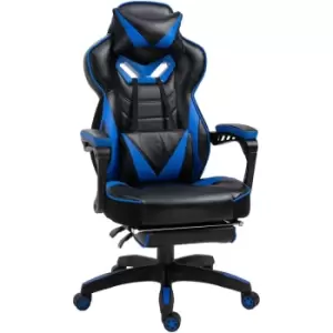 Gaming Chair Ergonomic Reclining Manual Footrest Wheels Stylish Blue - Blue - Vinsetto
