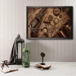 Antic Map XL Multicolor Decorative Framed Wooden Painting
