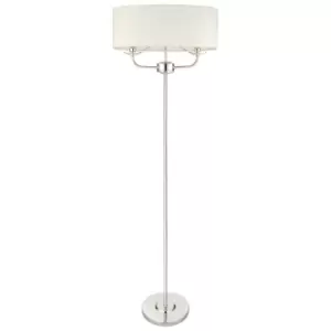 1.5m Twin Floor Lamp Bright Nickel Shade 2 Bulb Standing Living Room Light Base