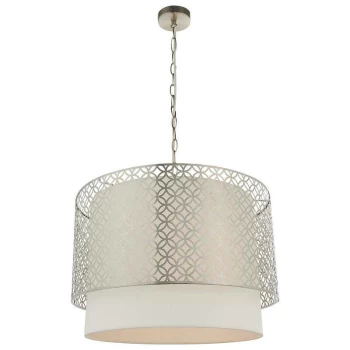 Endon Directory Lighting - Endon Gilli - 3 Light Round Ceiling Pendant Satin Nickel Plate & Vintage White Linen, E27